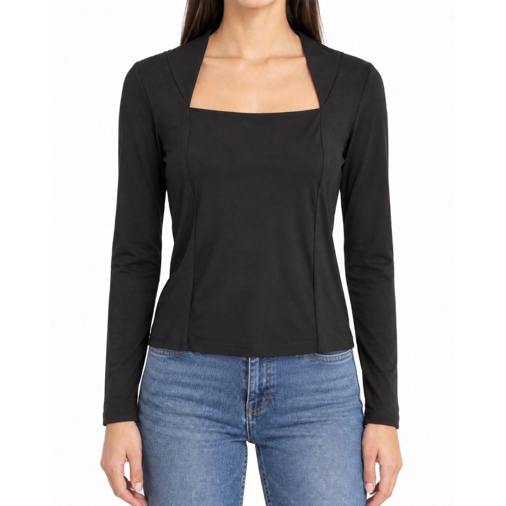 Simonton Says Womens Black Square Neck Long Sleeve Top Blouse Size S